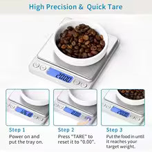 Portable Kitchen Digital Scale High Precision, Mini Kitchen Food Scale for Baking Coffee, LED Screen Gram Weight Scale