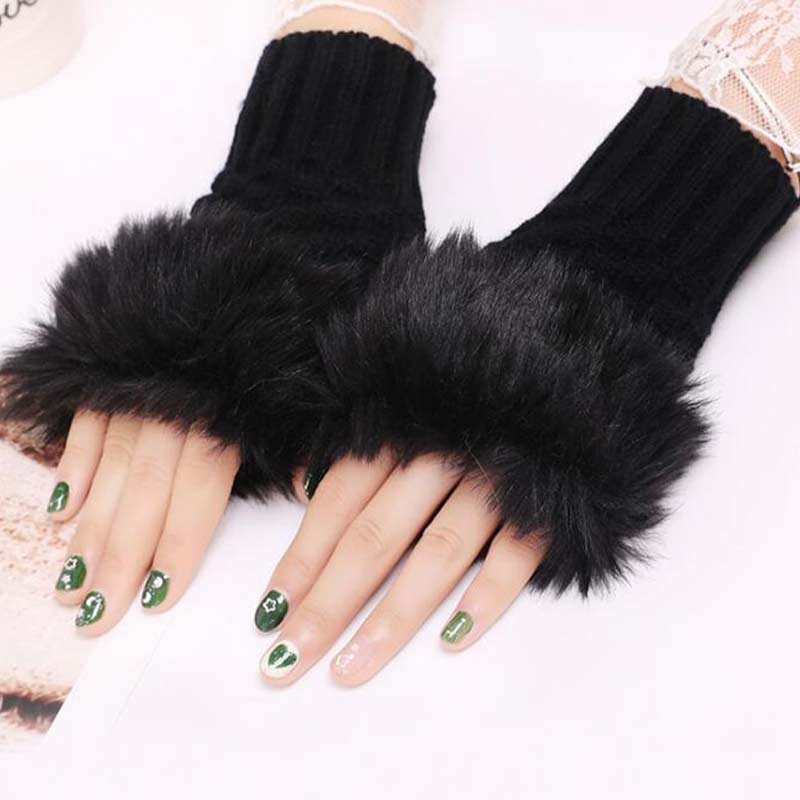 Fancy Winter Wool Gloves for Women Girls Knitting Wool gloves l Keep Warm Short Mitten Fingerless Lady Girl Half Finger Gloves Rabbit Lady hand Gloves