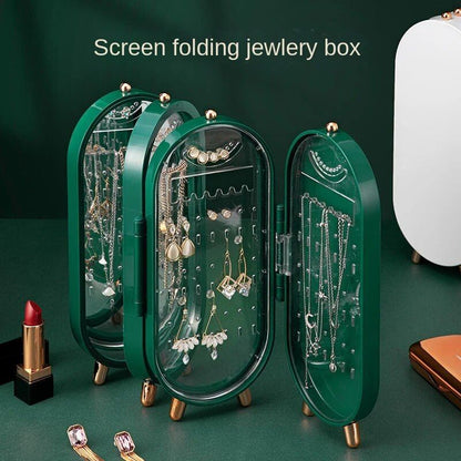 Foldable Jewelry Organizer With Mirror Ear Rings & Necklace_ Hanging Holder Jewelry Box Vanity Hanger Stand